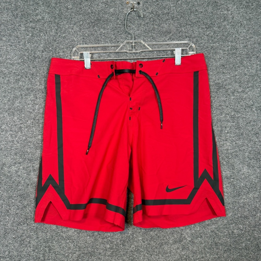 Nike‎ Swim Trunks Mens Medium Laser Red Black Board Shorts Bright Engineered